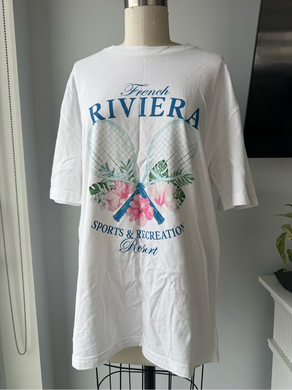 New Oversized Ardene French Riviera Tennis Graphic Tee